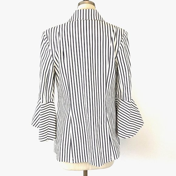 CAbi Womens Blazer Size 4 White Navy Striped Bell Sleeve Jacket #5295‎ Nautical - Picture 3 of 13